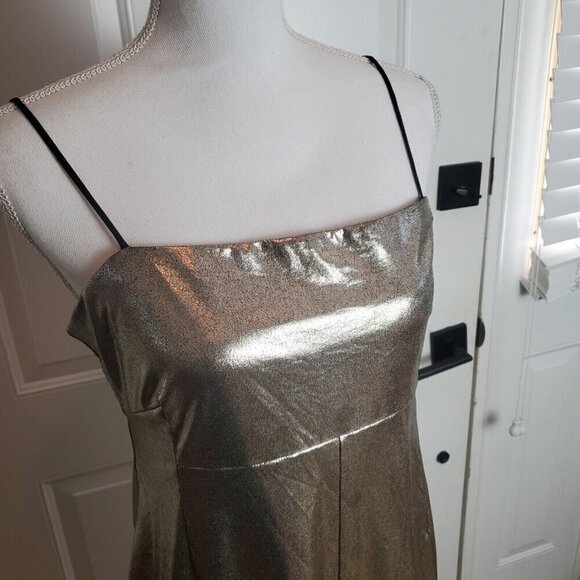 Urban Outfitters Silence + Noise Drita Dress Large Gold Metallic Mini Slip‎ - Picture 6 of 10